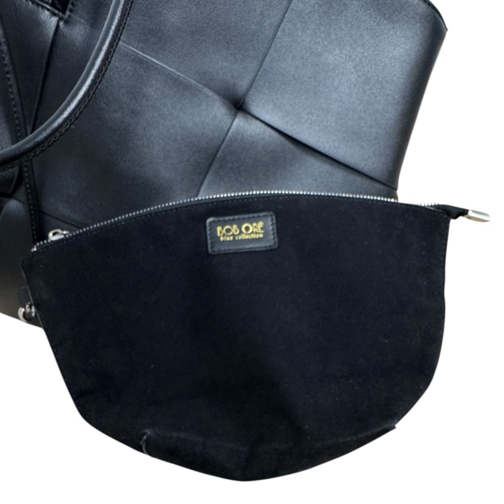 Bob Ore Black Contexture Leather Tote With Removable Suede Compartment Bag - Picture 10 of 15